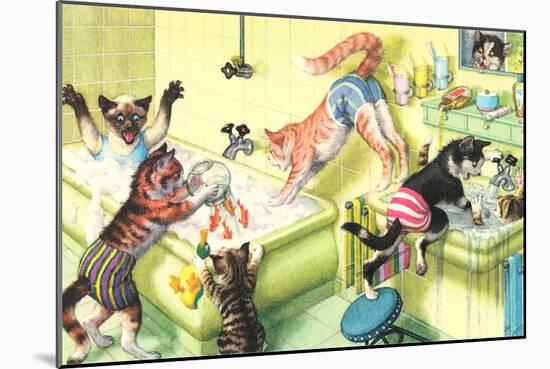 Crazy Cats in Bathtub-null-Mounted Art Print