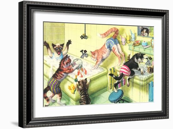 Crazy Cats in Bathtub-null-Framed Art Print