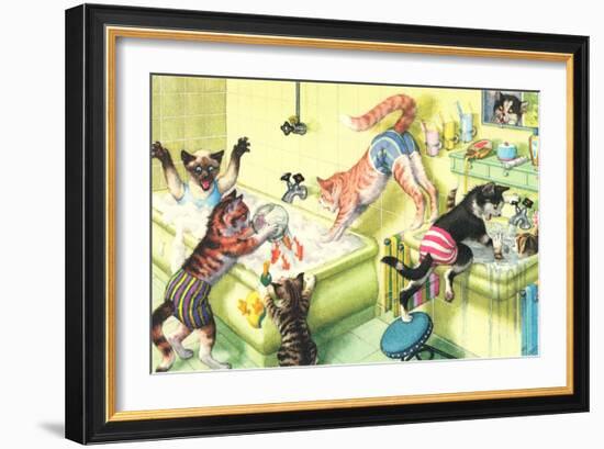 Crazy Cats in Bathtub-null-Framed Art Print