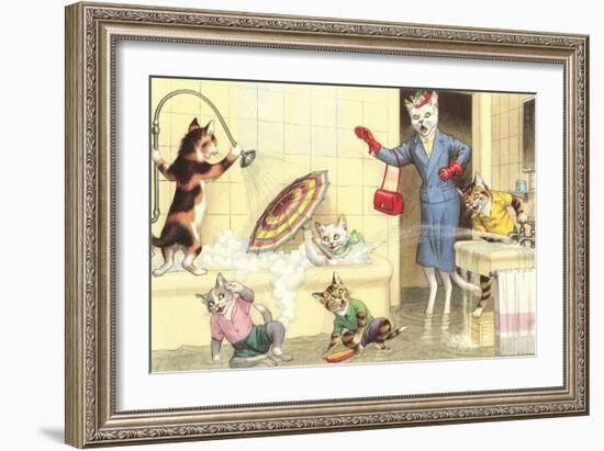 Crazy Cats in the Bathtub-null-Framed Art Print