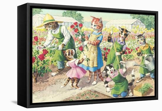 Crazy Cats in the Garden-null-Framed Stretched Canvas