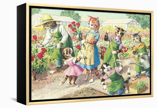 Crazy Cats in the Garden-null-Framed Stretched Canvas