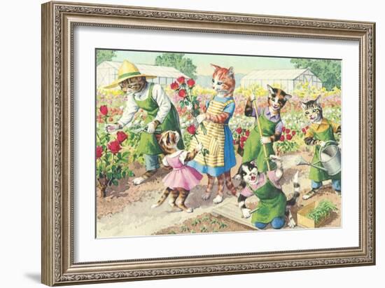 Crazy Cats in the Garden-null-Framed Art Print