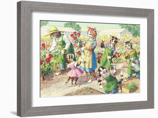 Crazy Cats in the Garden-null-Framed Art Print