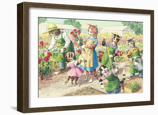 Crazy Cats in the Garden-null-Framed Art Print