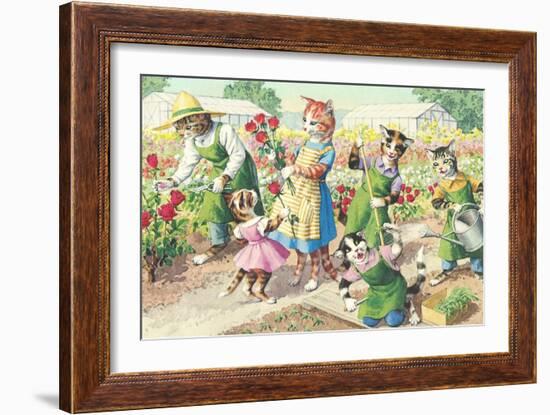 Crazy Cats in the Garden-null-Framed Art Print