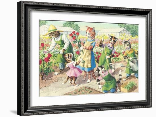 Crazy Cats in the Garden-null-Framed Art Print