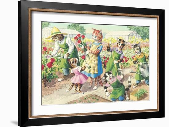 Crazy Cats in the Garden-null-Framed Premium Giclee Print