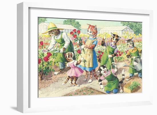 Crazy Cats in the Garden-null-Framed Premium Giclee Print