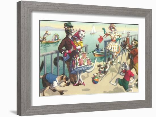 Crazy Cats on the Ocean Pier-null-Framed Art Print
