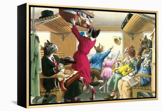 Crazy Cats on the Train-null-Framed Stretched Canvas