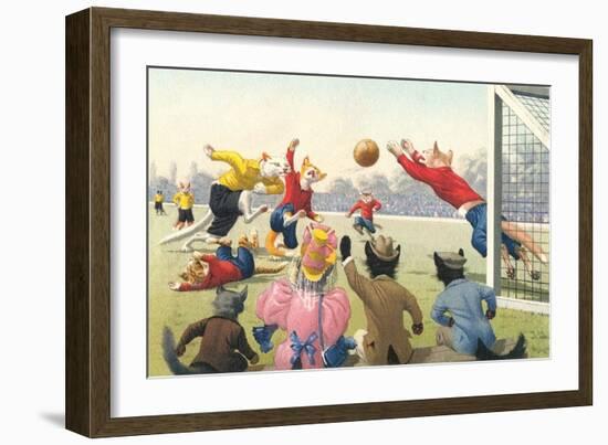 Crazy Cats Playing Soccer-null-Framed Art Print