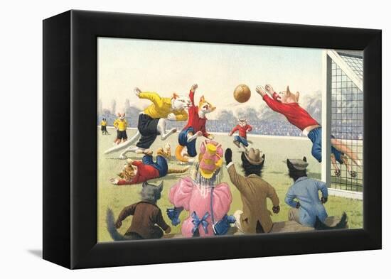 Crazy Cats Playing Soccer-null-Framed Stretched Canvas