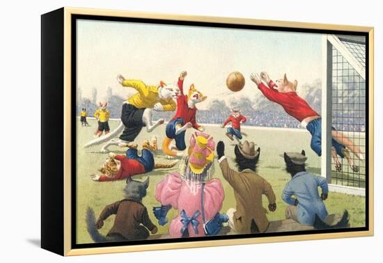 Crazy Cats Playing Soccer-null-Framed Stretched Canvas