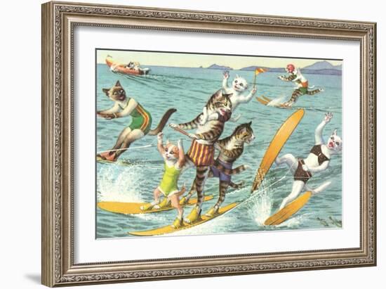 Crazy Cats Waterskiing-null-Framed Art Print