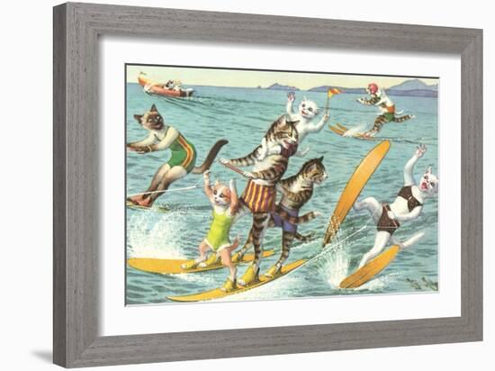 Crazy Cats Waterskiing-null-Framed Art Print