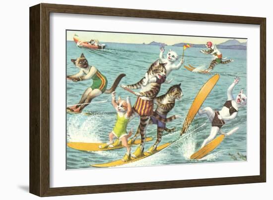 Crazy Cats Waterskiing-null-Framed Art Print