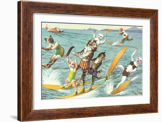 Crazy Cats Waterskiing-null-Framed Art Print