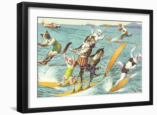 Crazy Cats Waterskiing-null-Framed Art Print