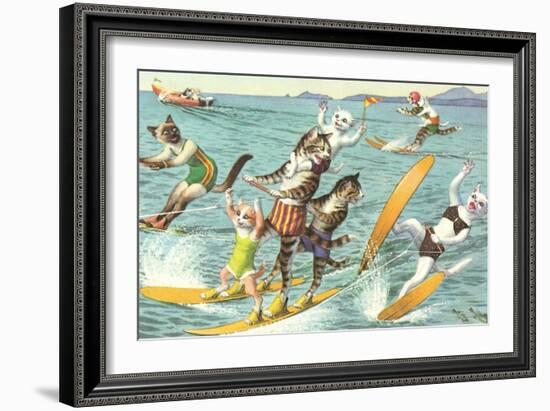 Crazy Cats Waterskiing-null-Framed Art Print