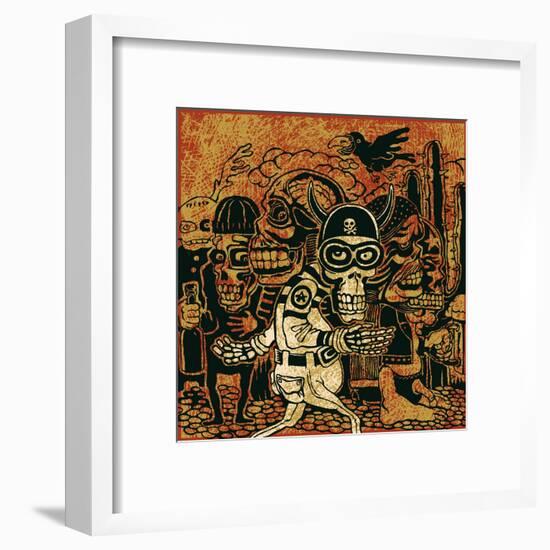 Crazy Persons, Bikers, Skulls and Cactus. Vector Illustration.-jumpingsack-Framed Art Print
