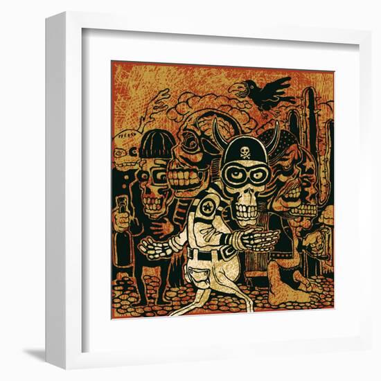 Crazy Persons, Bikers, Skulls and Cactus. Vector Illustration.-jumpingsack-Framed Art Print