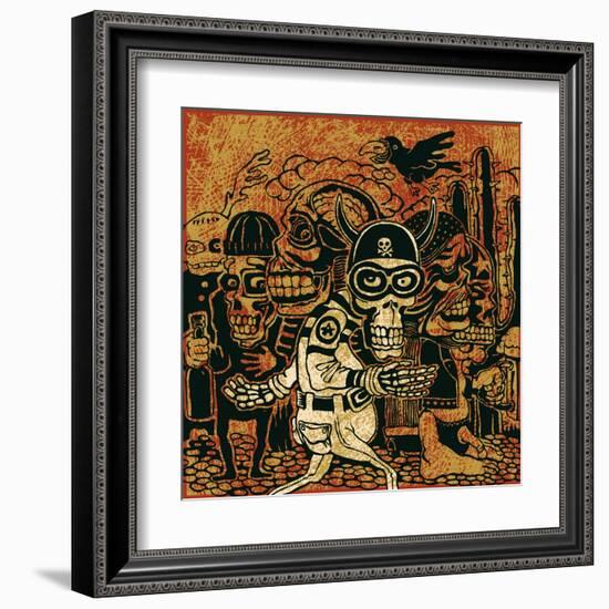 Crazy Persons, Bikers, Skulls and Cactus. Vector Illustration.-jumpingsack-Framed Art Print