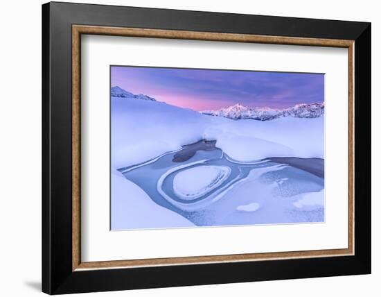 Crazy shape in a frozen alpine lake at sunrise with view of Mount Disgrazia-Francesco Bergamaschi-Framed Photographic Print