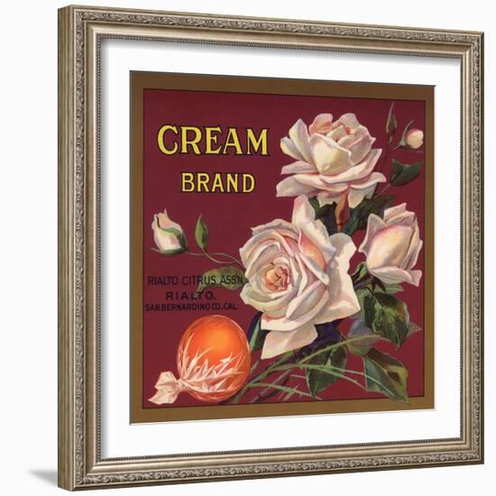 Cream Brand - Rialto, California - Citrus Crate Label-Lantern Press-Framed Art Print