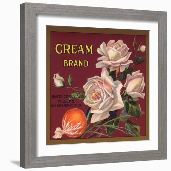 Cream Brand - Rialto, California - Citrus Crate Label-Lantern Press-Framed Art Print