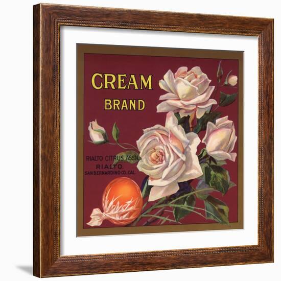 Cream Brand - Rialto, California - Citrus Crate Label-Lantern Press-Framed Art Print