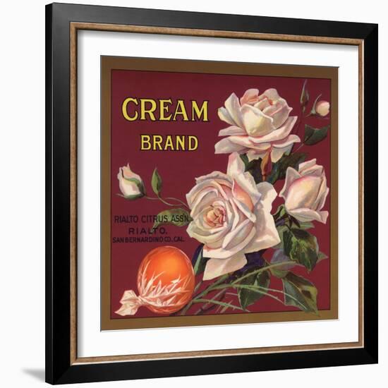 Cream Brand - Rialto, California - Citrus Crate Label-Lantern Press-Framed Art Print