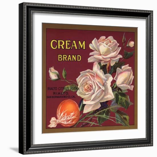 Cream Brand - Rialto, California - Citrus Crate Label-Lantern Press-Framed Art Print