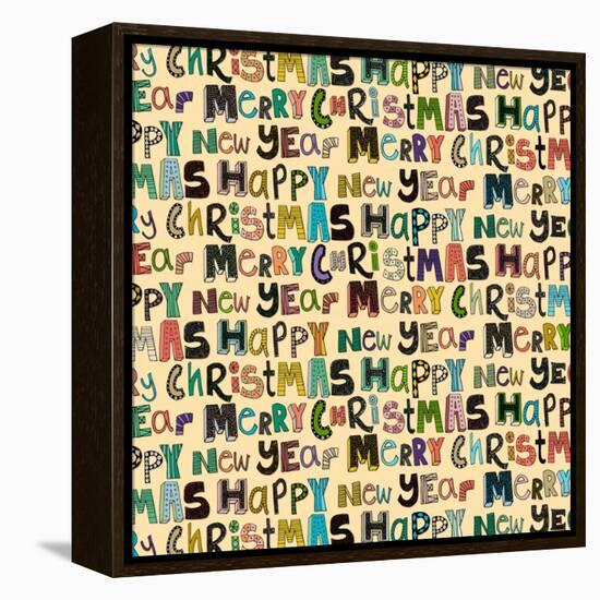 Cream Merry Christmas Happy New Year (Variant 1)-Sharon Turner-Framed Stretched Canvas