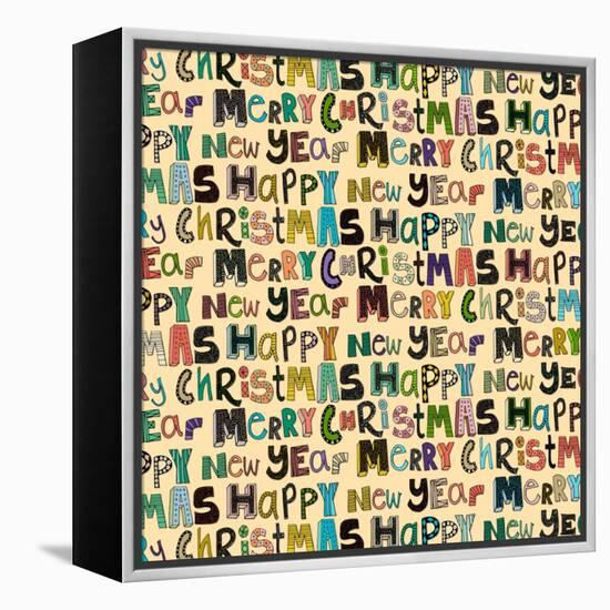 Cream Merry Christmas Happy New Year (Variant 1)-Sharon Turner-Framed Stretched Canvas