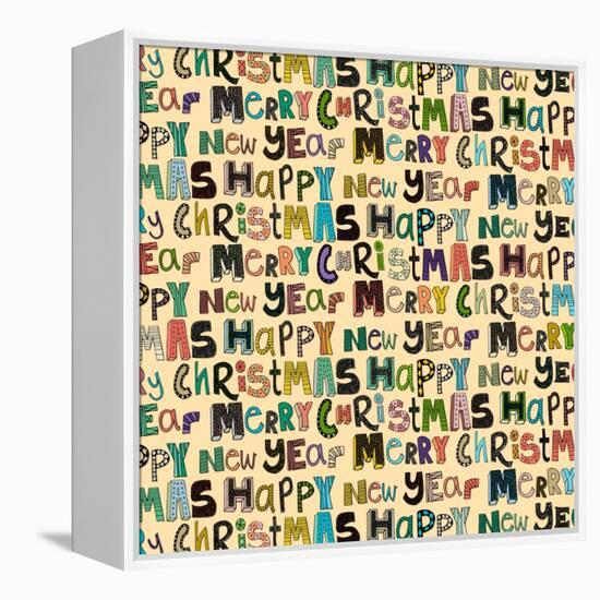 Cream Merry Christmas Happy New Year (Variant 1)-Sharon Turner-Framed Stretched Canvas