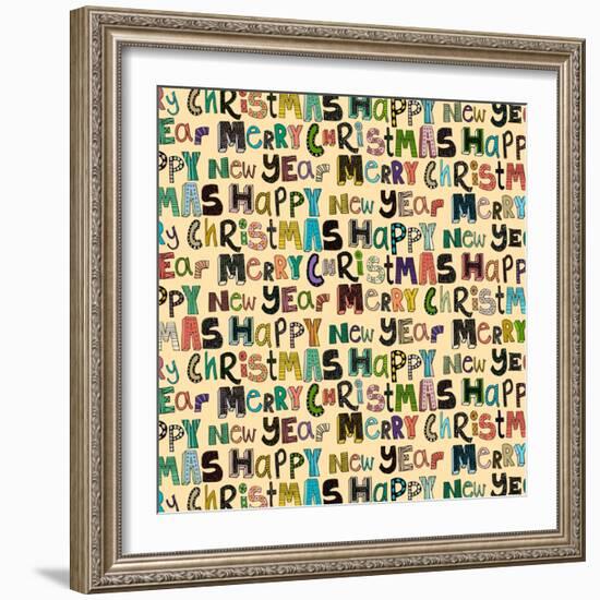 Cream Merry Christmas Happy New Year (Variant 1)-Sharon Turner-Framed Premium Giclee Print