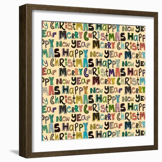 Cream Merry Christmas Happy New Year (Variant 1)-Sharon Turner-Framed Art Print