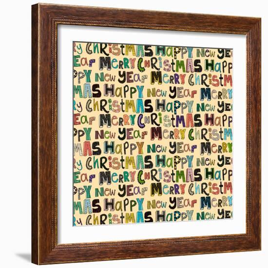 Cream Merry Christmas Happy New Year (Variant 1)-Sharon Turner-Framed Art Print