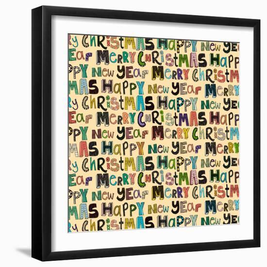 Cream Merry Christmas Happy New Year (Variant 1)-Sharon Turner-Framed Art Print