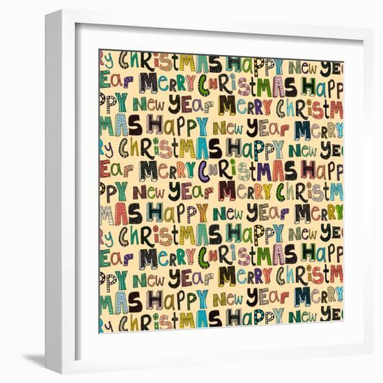 Cream Merry Christmas Happy New Year (Variant 1)-Sharon Turner-Framed Art Print