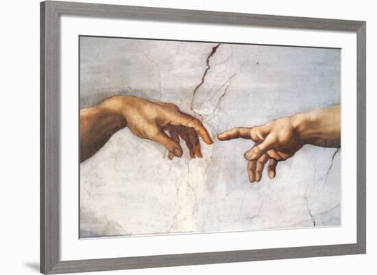 Creation of Adam Detail Hands-Michelangelo Buonarroti-Framed Art Print