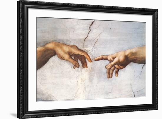 Creation of Adam Detail Hands-Michelangelo Buonarroti-Framed Art Print