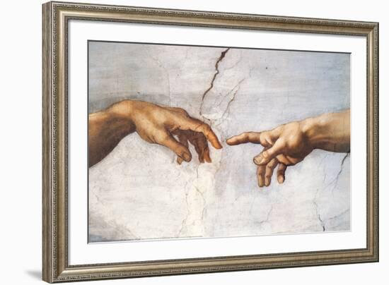 Creation of Adam Detail Hands-Michelangelo Buonarroti-Framed Art Print