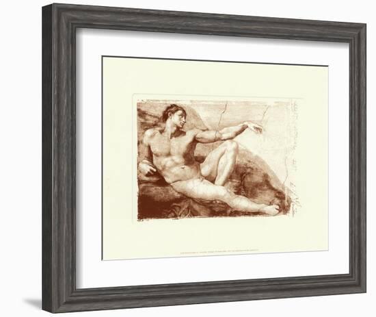 Creation of Adam (detail)-Michelangelo Buonarroti-Framed Art Print