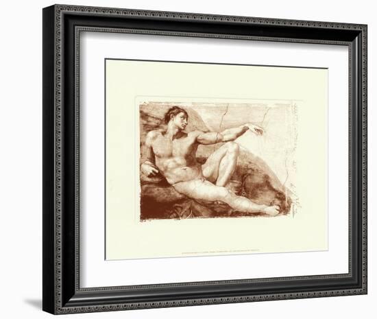 Creation of Adam (detail)-Michelangelo Buonarroti-Framed Art Print