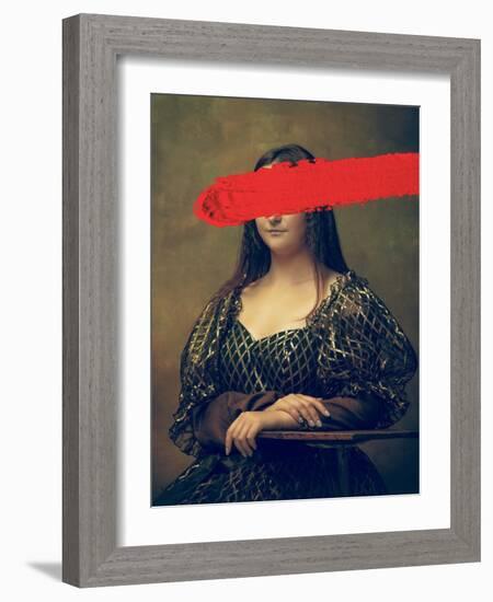 Creative Artwork. Portrait of Girl Wearing Princess or Countess Outfit with Red Stroke of Watercolo-master1305-Framed Photographic Print