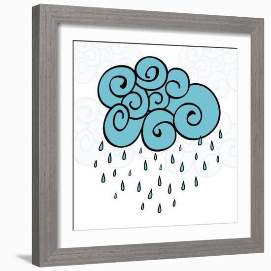 Creative Blue Cloud and Raindrops, Happy Monsoon Season Concept.-Allies Interactive-Framed Art Print