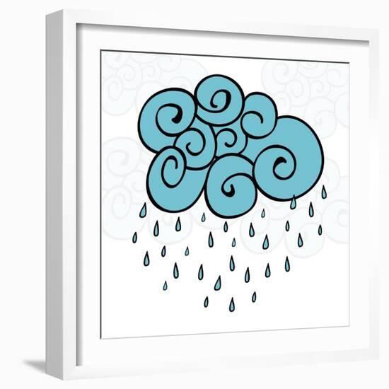 Creative Blue Cloud and Raindrops, Happy Monsoon Season Concept.-Allies Interactive-Framed Art Print