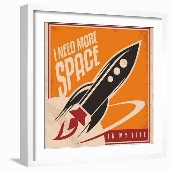 Creative Design Concept with Rocket and Space. Vintage Artistic Image on Old Paper Texture.-Lukeruk-Framed Art Print